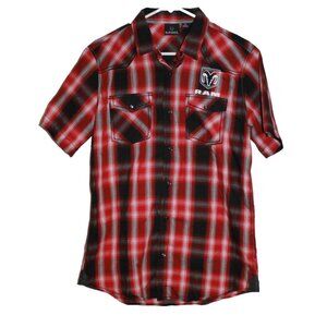 Burnside Dodge Ram Shirt Pearl Snap Women's Size M Red Plaid Western NEW